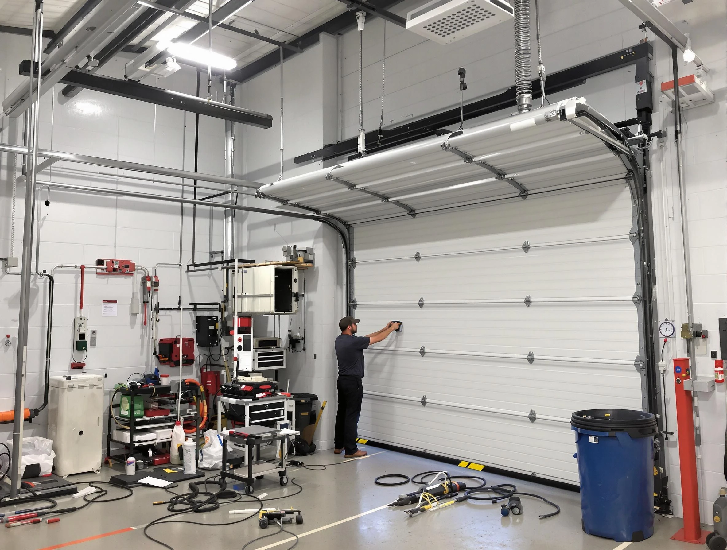 West Mifflin Garage Door Repair certified technician performing commercial door repair at a West Mifflin business facility